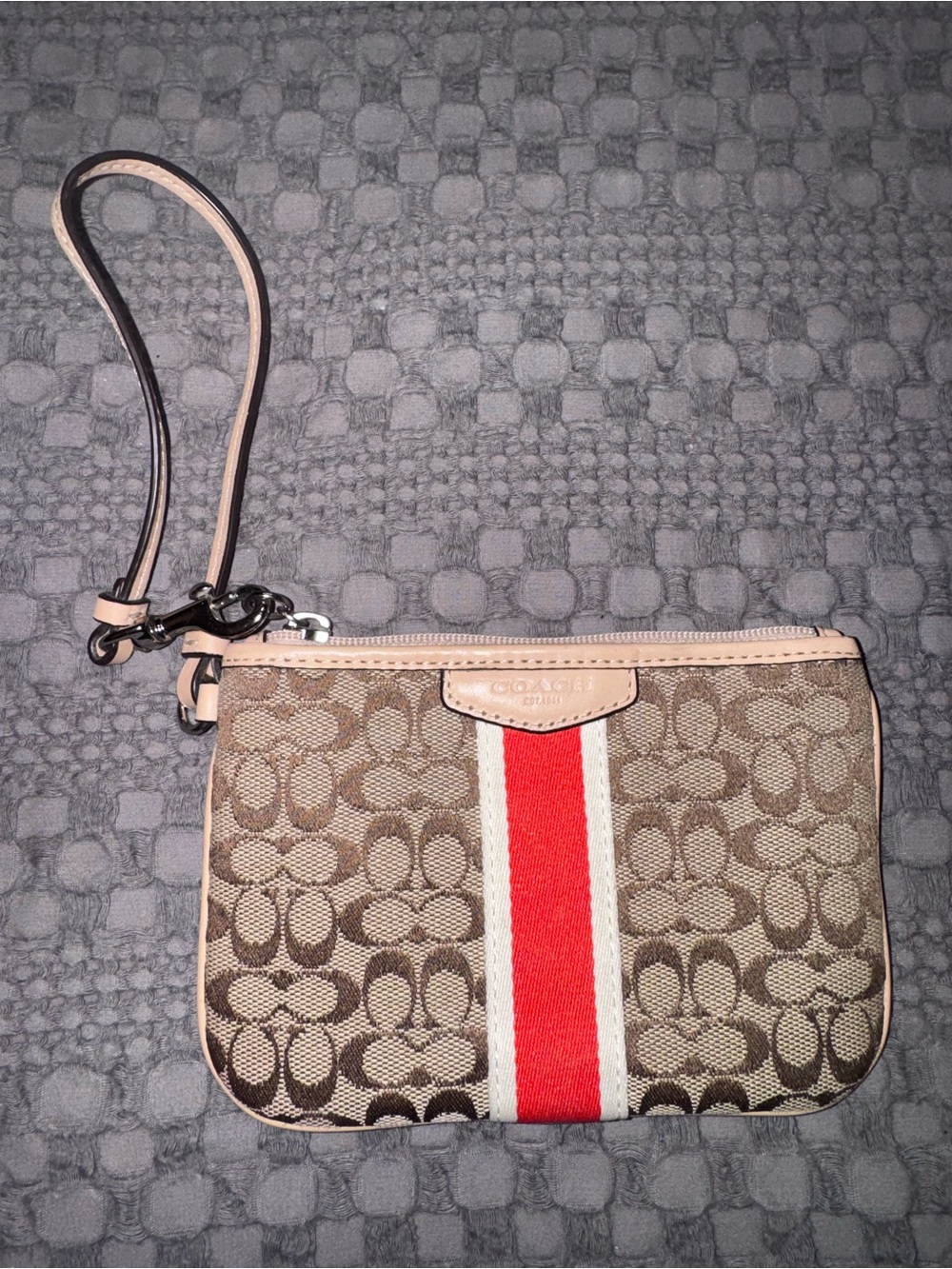 Vintage Coach Signature Canvas Wristlet in Tan with Red Stripe